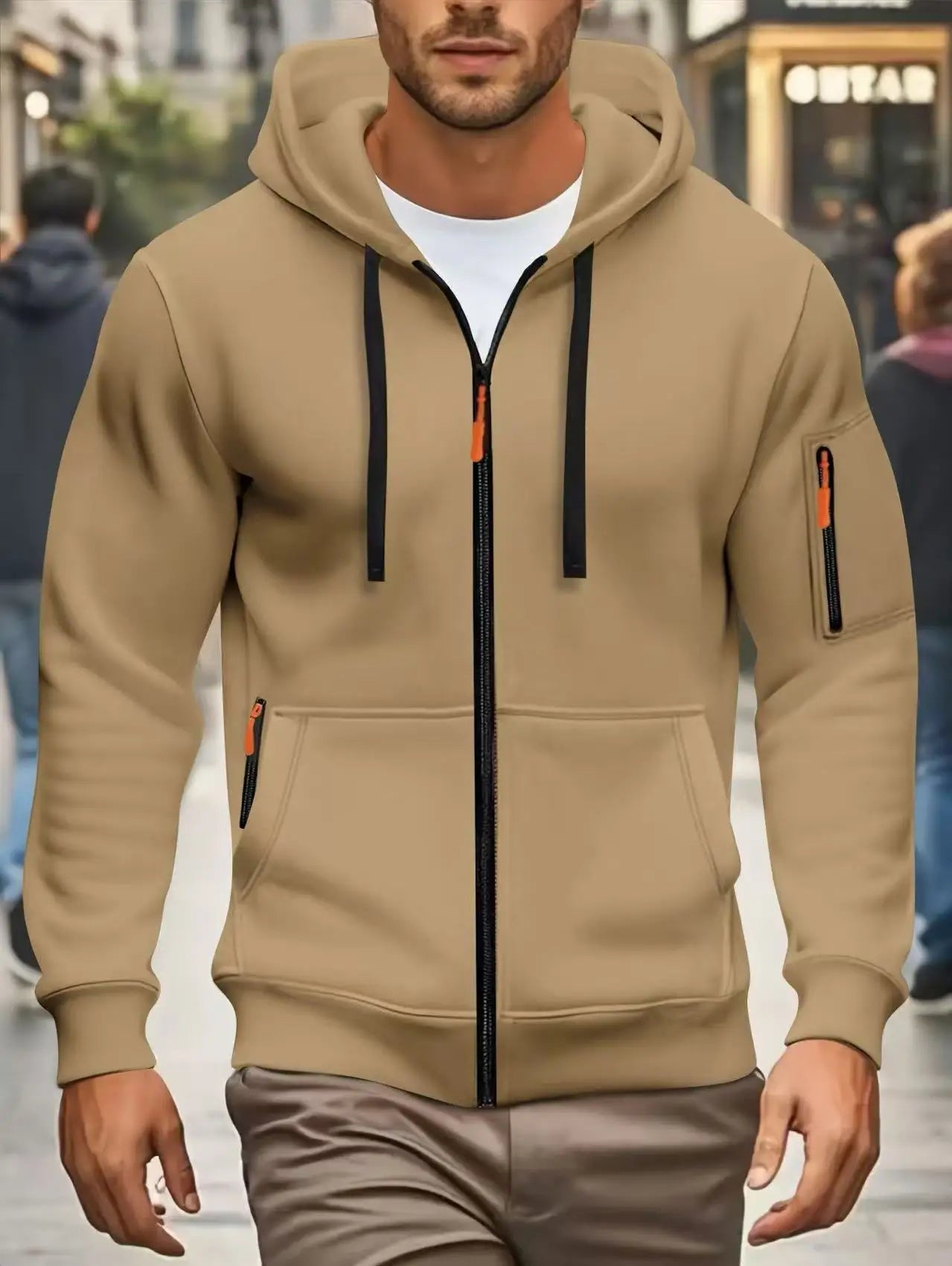 Men's Autumn Winter Sports Zipper Hoodie with Kangaroo Pocket Breathable Casual Wear for Running Hiking Outing Dating Gym