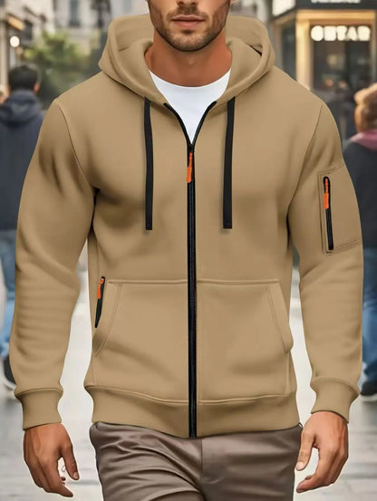 Men's Autumn Winter Sports Zipper Hoodie with Kangaroo Pocket Breathable Casual Wear for Running Hiking Outing Dating Gym
