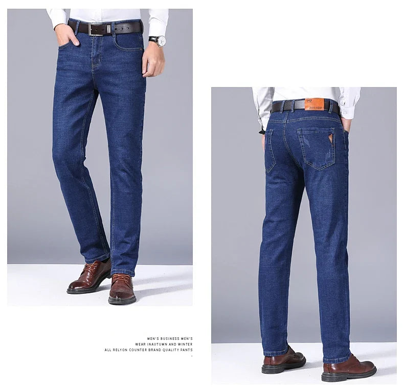2025 New Business Men's Jeans Casual Comfortable Straight Stretch Fashion Classic Premium Blue Black Denim Pants Large Pants