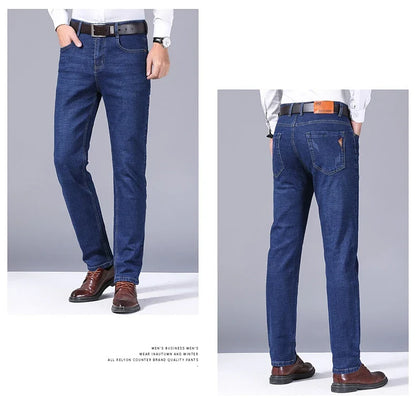 2025 New Business Men's Jeans Casual Comfortable Straight Stretch Fashion Classic Premium Blue Black Denim Pants Large Pants