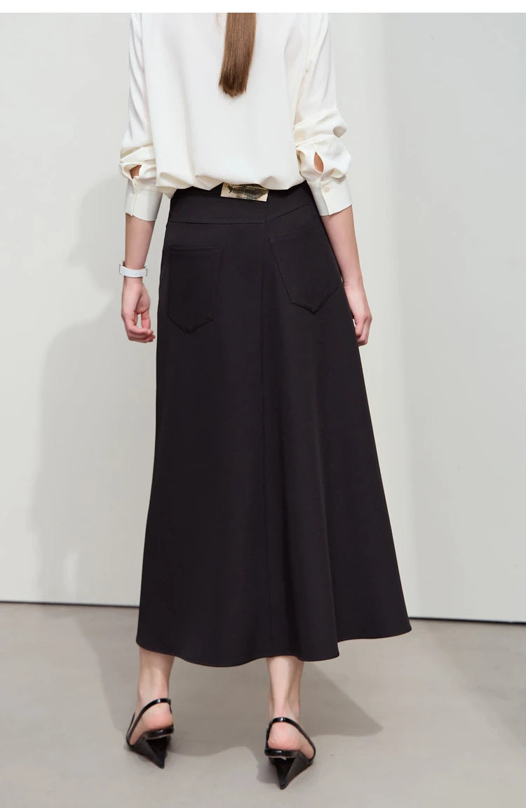 Minimalist Autumn New Commuter Asymmetrical Oblique Placket Split Skirt Non Ironing Anti Wrinkle A Shape Skirt 12551003