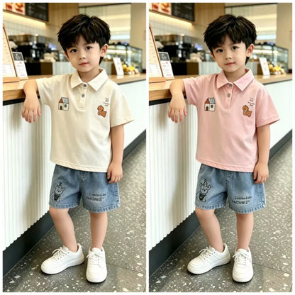 New Toddler Summer Baby Boys Clothes Suits Children Cartoon Polo T-Shirt + Denim Shorts 2Pcs/Set Infant Kids Fashion Tracksuits