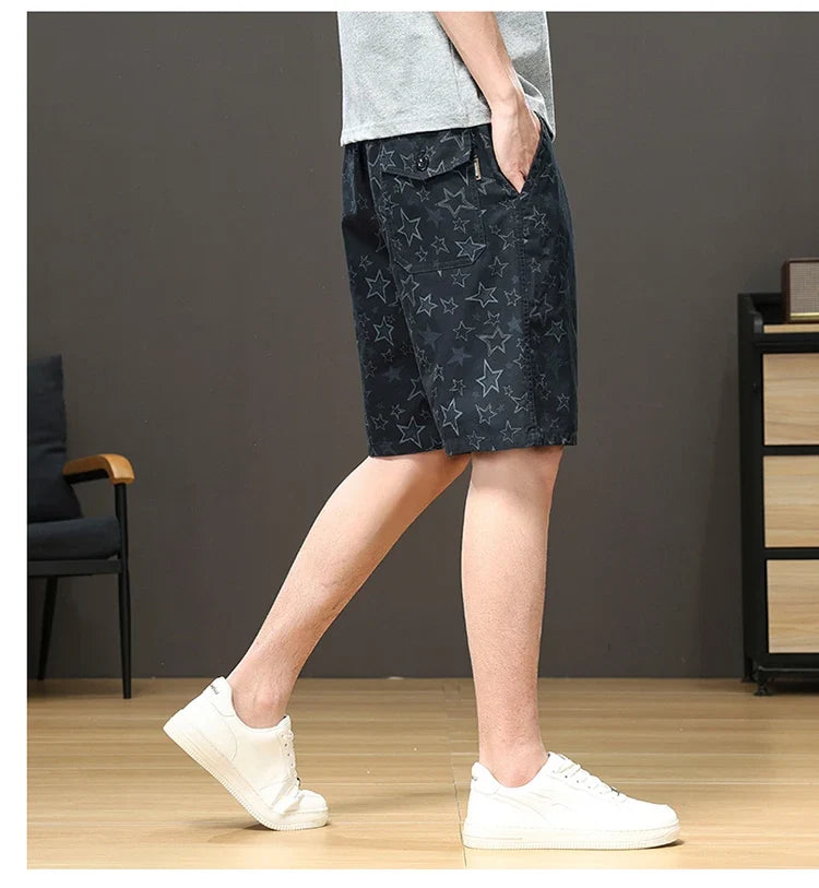 Streetwear Star Print Shorts Men Hawaii Beach Casual Shorts Outdoor Cotton Sports Elastic Waist 6XL Oversized Baggy Half Pants