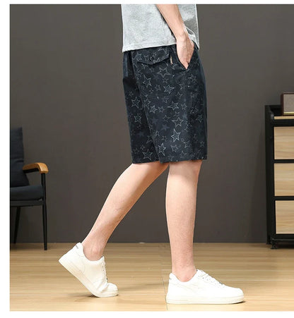 Streetwear Star Print Shorts Men Hawaii Beach Casual Shorts Outdoor Cotton Sports Elastic Waist 6XL Oversized Baggy Half Pants