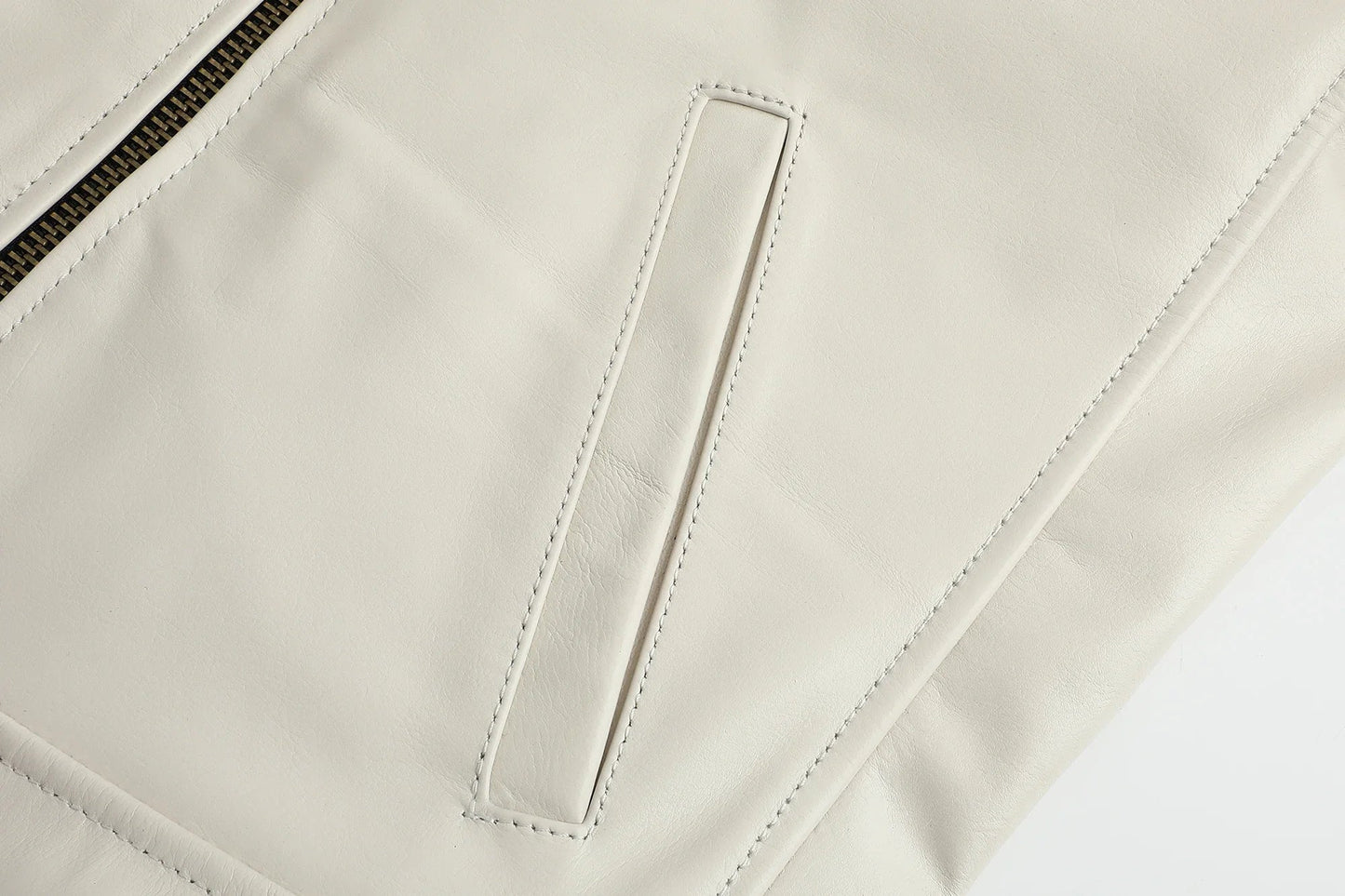 Men's Genuine Leather Jacket White Lapel Calfskin Jacket Natural Cowhide Men's Coat Slim Fit Top Layer Cowhide Biker Jacket