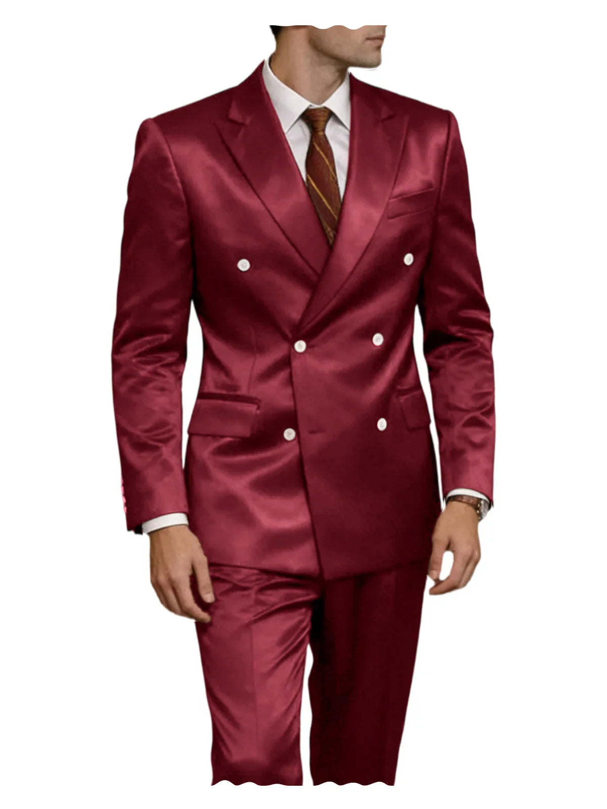 Luxury Men's Shiny Satin 2 Piece Suit Peak Lapel Double Breasted Jacket Pants Elegant Slim Fit Formal Tuxedo for Wedding Party