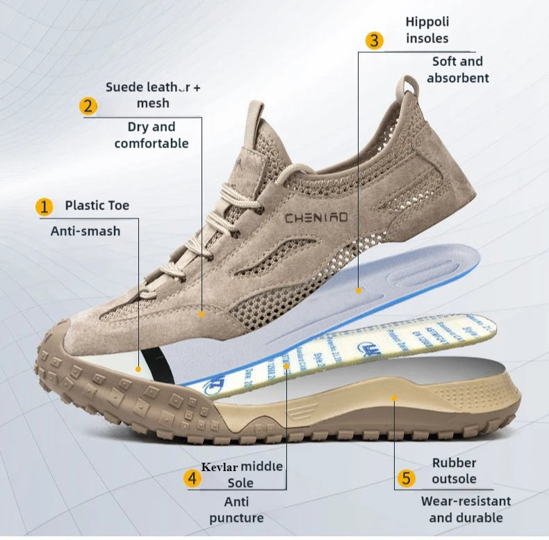 anti-puncture summer safety shoes light breathable work shoes with plastic toe 6kv Insulation work boots safety man sneakers