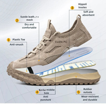 anti-puncture summer safety shoes light breathable work shoes with plastic toe 6kv Insulation work boots safety man sneakers