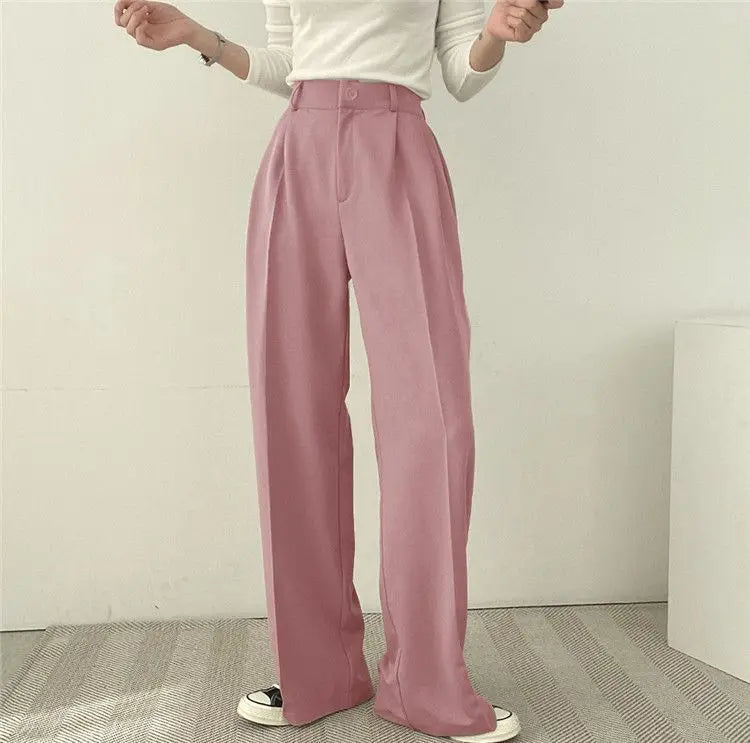 Casual Notch Lapel Suit Set with Button Thick Wide Leg Small Suit Pants High Waist Drape Polyester Business Lady Style Women
