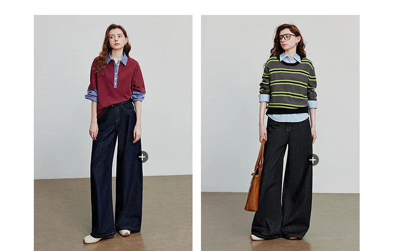 Women Denim Jeans 2025 Autumn New loose Curved Banana Wide Leg Pants
