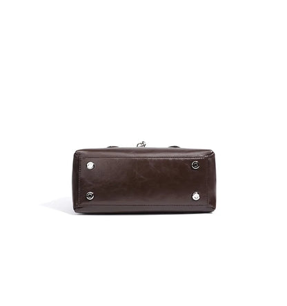 2025 Fall Winter New Top Grain Leather Spacious Boston Bag Lock Design Single Shoulder Crossbody Pack Women Commuting Handbag