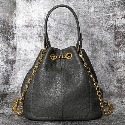 New Vintage Fashion Chain Bag Genuine Leather Multi-Way Bucket Bag for Women Compact Stylish Crossbody Purse