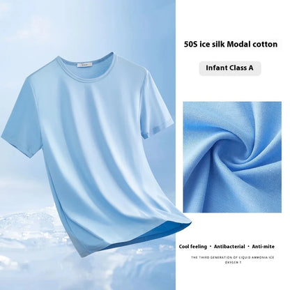 47% Cotton 47% Modal 6% Spandex T Shirt Men Short Sleeved Summer Round Neck Undershirt Plus Size Men's Solid Color Tops Tees