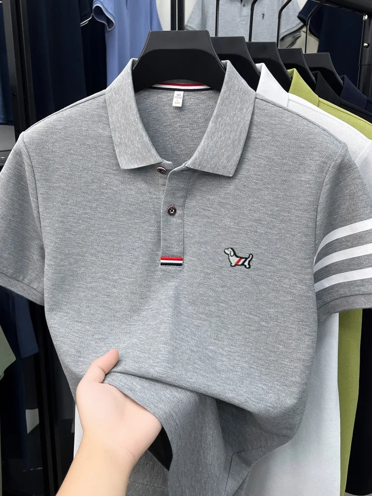 Summer 100% cotton short sleeve polo shirt men designer high-end brand cute dog embroidery Korean casual golf fashion T-shirt
