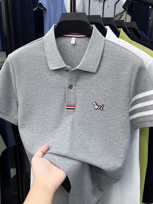 Summer 100% cotton short sleeve polo shirt men designer high-end brand cute dog embroidery Korean casual golf fashion T-shirt