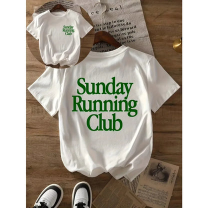 Sunday Running Club Print Summer T-Shirt Pure Cotton Breathable Tee Sporty & Casual Top Jogging Daily Wear Men Women Casual Tee