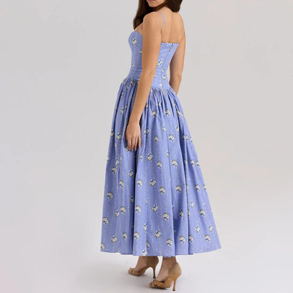 Summer Print Strappy Long Dress A-line Casual Beach Vacation Dress for Women