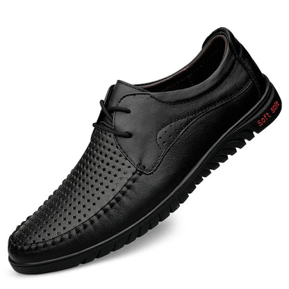 Italian Brand Men's Genuine Leather Casual Shoes Handmade Soles Loafers Lace Up Breathable That's Oxford Shoes for Summer