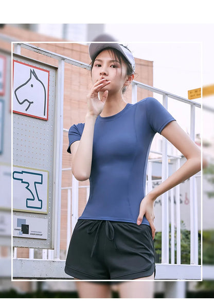Women's Sports Fitness Clothing Slim Running Sweat Absorbing Skinny Yoga Clothes Quick Drying Clothes Short Sleeved T-shirt