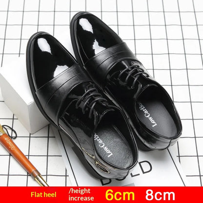 6cm/8cm Height Increasing Mens Formal Dress Shoes Cow Leather Elevator Shoes Business Office Oxfords Wedding Party Social Shoes