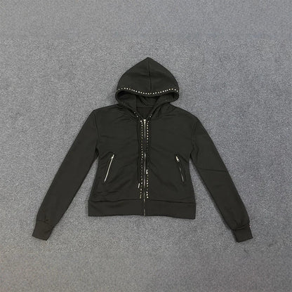 Y2K New Emo Fashion Rivet Zipper Hoodie Women Harajuku Black Oversized Hoodie Gothic Retro Classic Sweatshirt Winter Clothing