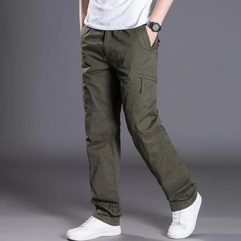 Men Cargo Trousers Casual Pants Straight Leg Work Pants Men Spring Summer Cotton Loose Casual Cargo Overalls Male Multi Pockets