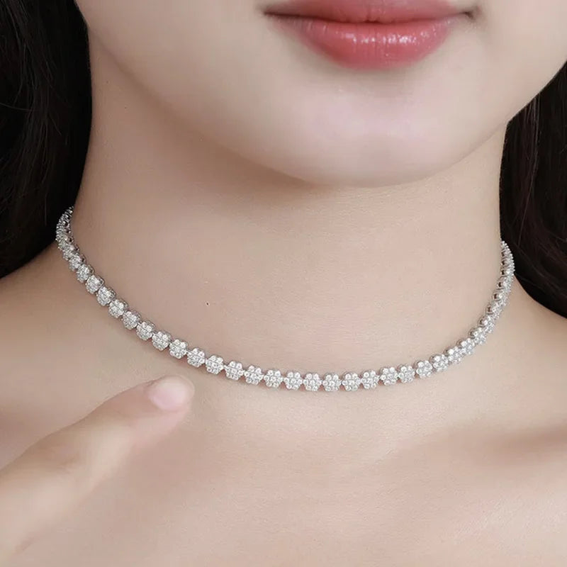 Flower Full 1.5mm D Color Moissanite Diamond Tennis Bracelet for Women 925 Silver GRA Certified Bridal Wedding Bangle Gift