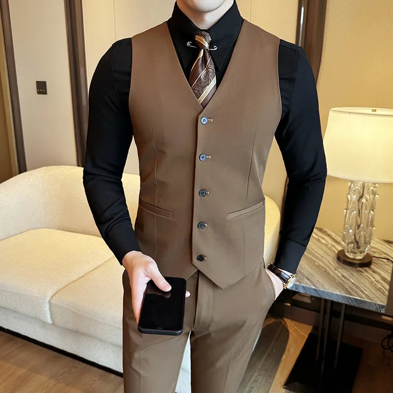 ( Vest + Pants) Men Luxury High Quality Business Suit Vest 2 pieces Formal Groom Wedding Dress Vest Set Fashion Club Clothing