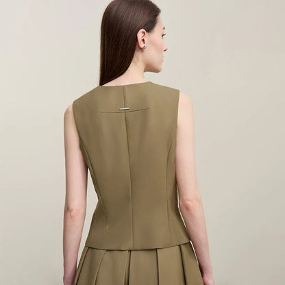 Women's Vests 2026 Autumn New Versatile V-neck Tailored Waist Vest Women's Single Breasted Short Sleeveless Top 12641036