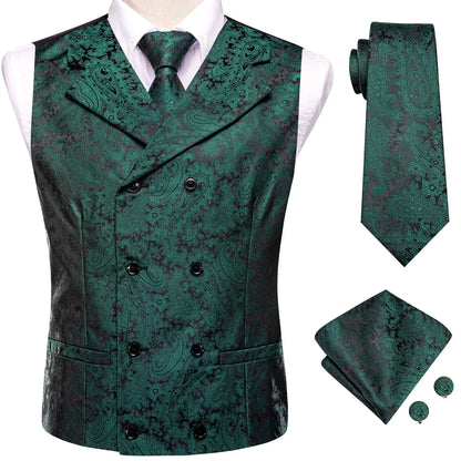 Business Black Men Vest Formal Silk Solid Paisley Jacquard Waistcoat Jacket NeckTie Hanky Cufflinks for Men Designer Gift Hi-Tie