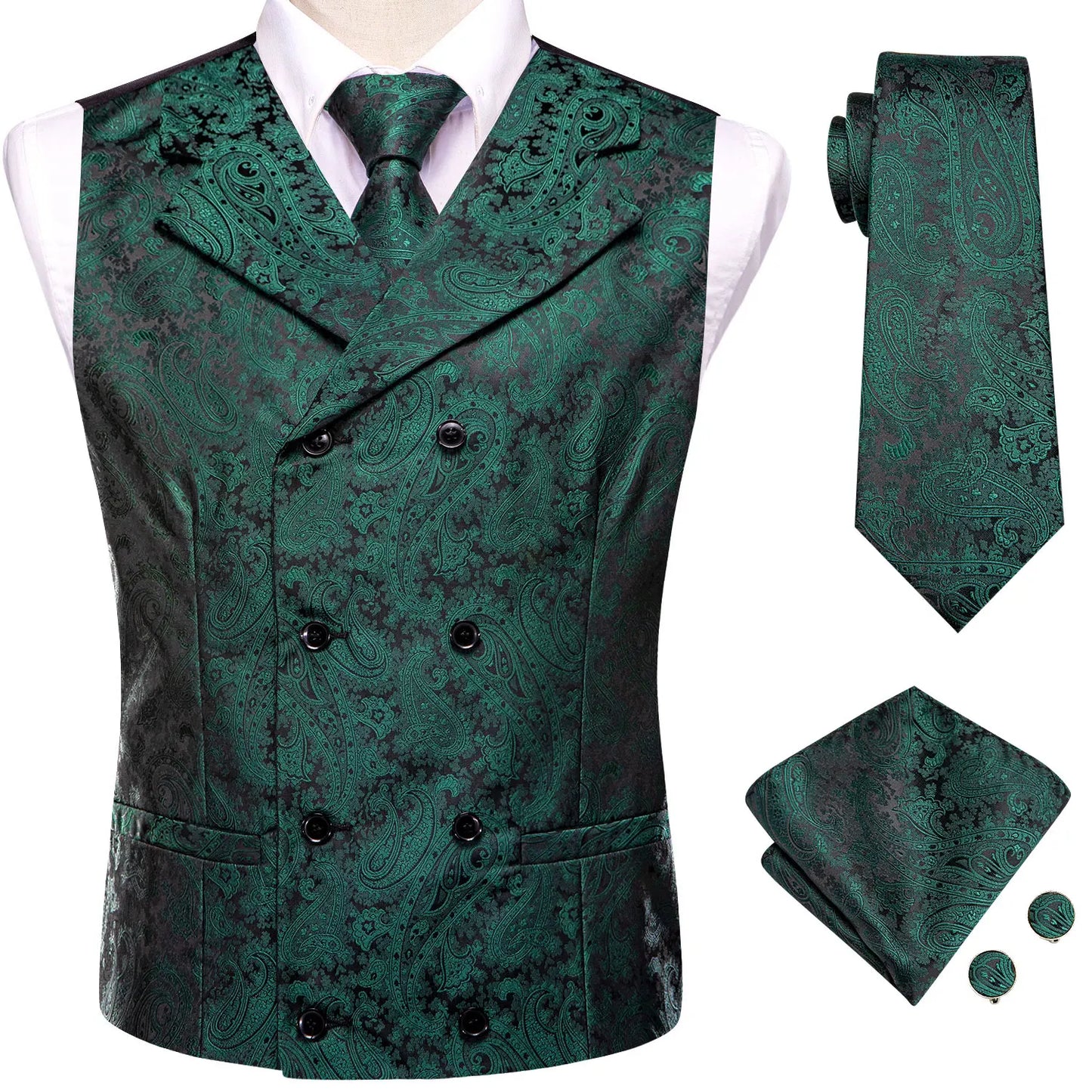 Dark Purple Men Vest Elegant Silk Paisley Jacquard Waistcoat Jacket NeckTie Hanky Cufflinks for Men Business Party Hi-Tie