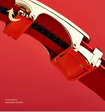 Men belt red leather belt automatic buckle adjustable belt in Europe and the United States personality trend pants belt