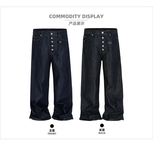High Street Cleanfit Drak Blue Jeans for Men and Women Straight Vintage Casual Denim Trousers ZJ089