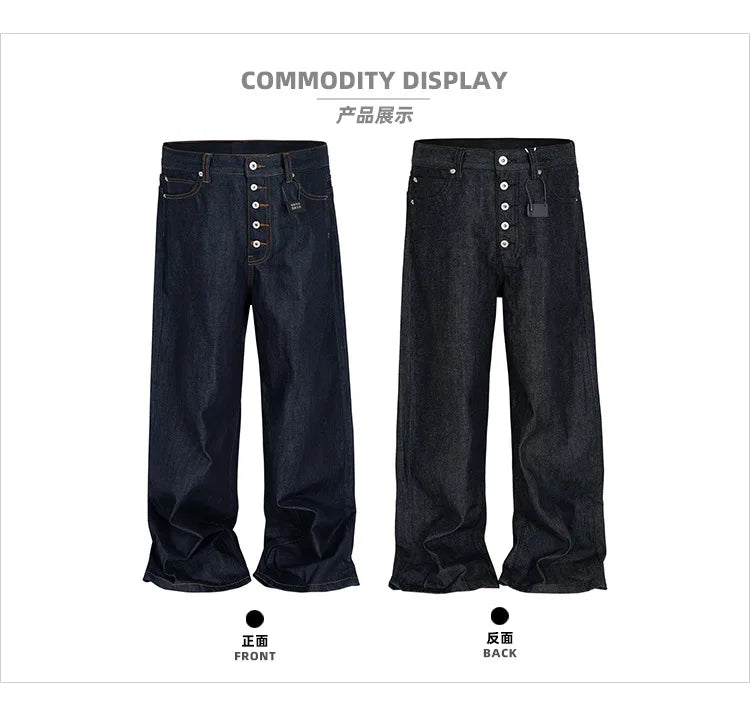 High Street Cleanfit Drak Blue Jeans for Men and Women Straight Vintage Casual Denim Trousers ZJ089