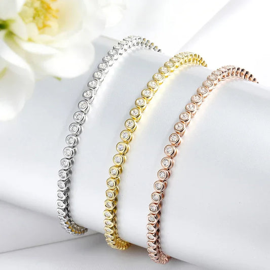 Bracelet de tennis 3 couleurs 2/3 mm bulles tout moissanite pour femmes hommes, bracelets jonc, chaîne en argent pur 925 avec diamants entiers, bijoux
