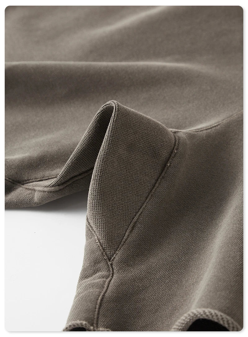 New Summer Men Retro Washed Shorts Unisex Drawstring Loose Edge 420gsm Solid Knee Length Cotton Pants Streetwears HY0589
