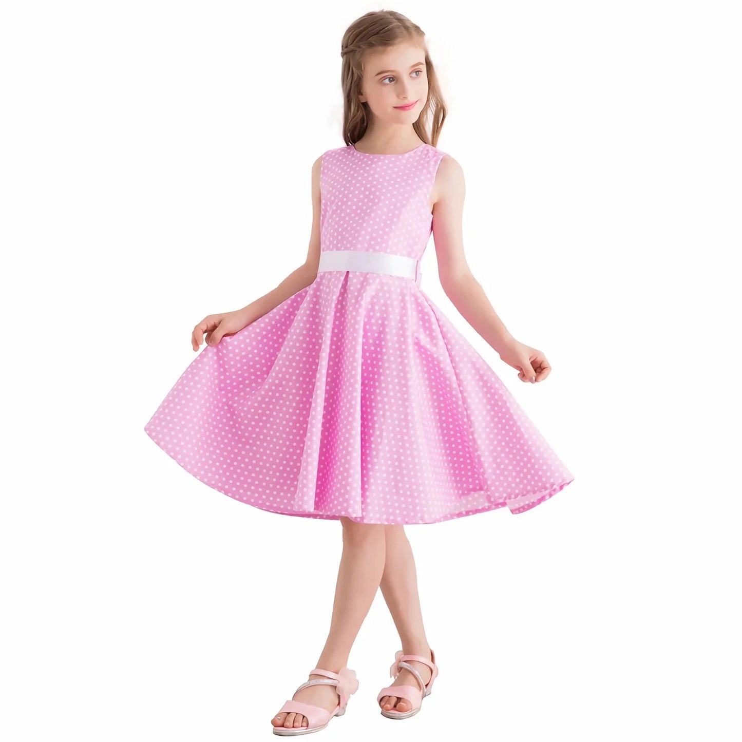 Girl's Retro Dress,Summer Princess Sleeveless Polka Dots Cotton Lightthin Romantic Floral 50s Vintage Dress Party Wedding Daliy