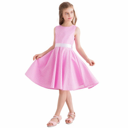 Girl's Retro Dress,Summer Princess Sleeveless Polka Dots Cotton Lightthin Romantic Floral 50s Vintage Dress Party Wedding Daliy