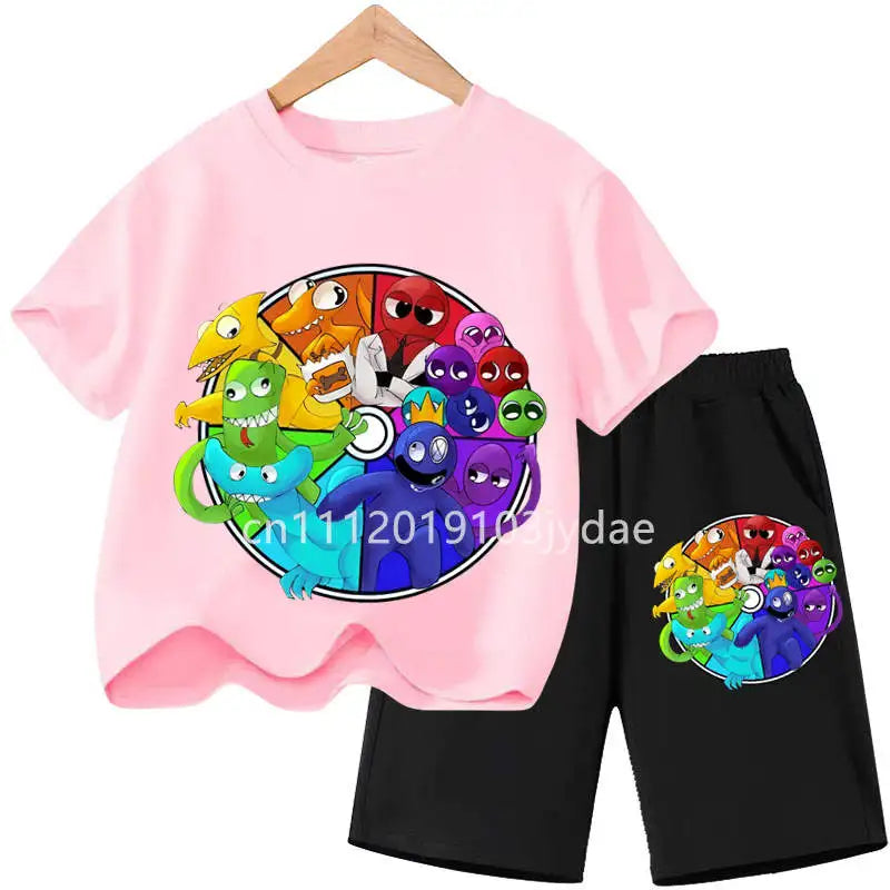 Kids Rainbow T-shirt Friends Girls Boys Clothes Summer Short Sleeve Tshirt Set Cartoon Tee Tops Game Anime Shirts Camiseta