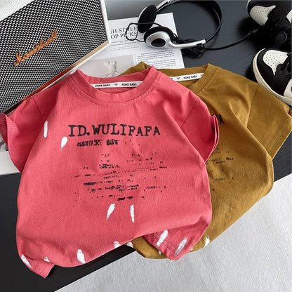 New Toddler Summer Baby Girls Boys Clothes Suit Children Letter Tshirt+ Ripped Jeans 2Pcs/Sets Casual Costume Kids Tracksuits