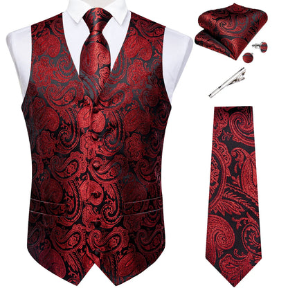 Suit Vest for Men Black Solid Paisley Wedding Prom Groom Jacquard Waistcoat with Necktie for Tuxedo Men Clothing