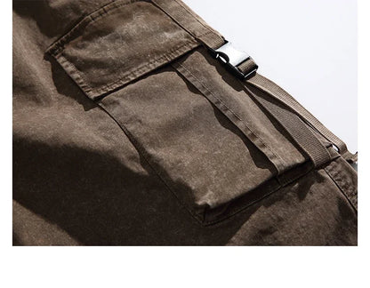 Oversized Baggy Vintage Washed Cargo Pants Men Loose Fit Drawstring Cuffed Retro American Style Streetwear Hip Hop Utility Pants