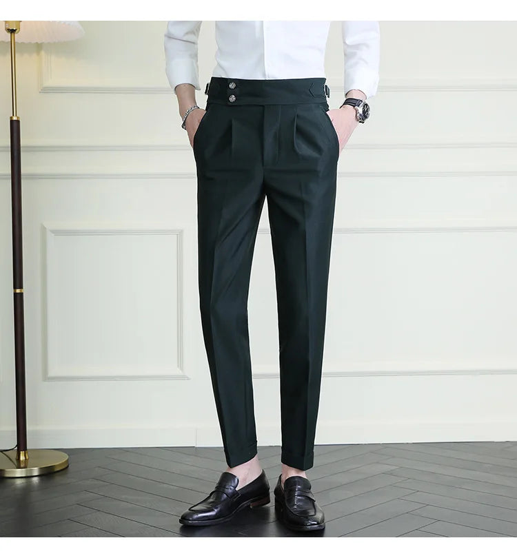 High Quality Italian Style High-waisted Suit Pants Fashion Neapolitan Men's Slim Fit Business Office Social Wedding Trousers