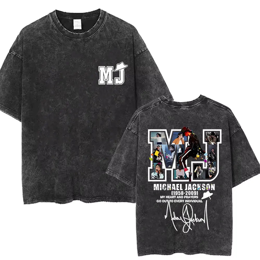 Washed Vintage Michael Jackson Face Graphic T-shirt Men Women Classic Retro Gothic Rock T Shirts Male Hip Hop Oversized T-shirts