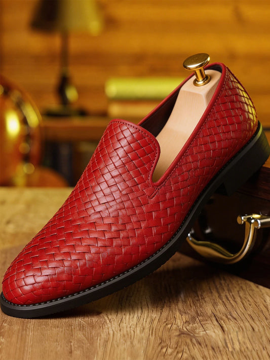Classic Luxury Men's Leather Shoes, Knit Design Formal Derby Oxford Shoes, Business Casual Footwear for Party