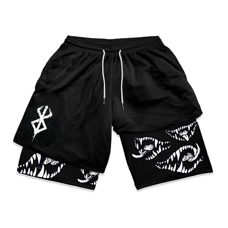 Print 2 in 1 Running Shorts for Men Gym Workout Fitness Athletic Shorts with Pockets Summer Activewear Quick Dry Stretch