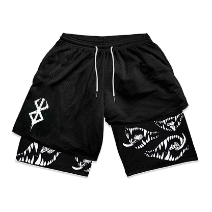 Print 2 in 1 Running Shorts for Men Gym Workout Fitness Athletic Shorts with Pockets Summer Activewear Quick Dry Stretch