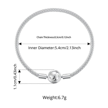 925 Sterling Silver Star and Moon Basic Bracelet Round Charm Bangle for Women Minimalist Eternal Love Gift Wrist Decor