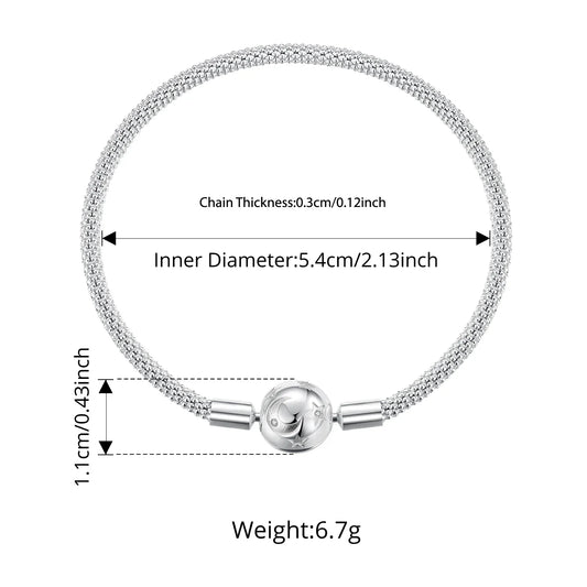 Bracelet basique étoile et lune en argent sterling 925, breloque ronde, jonc pour femme, cadeau d'amour éternel minimaliste, décoration de poignet