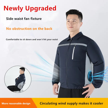 New Men'S Outdoor Fishing With Fan Clothes Construction Site Driving Heatstroke Prevention Cooling Work Coat(Without Power Bank)